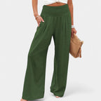 Women's High Waisted Pleated Wide Leg Trousers – Elastic Waist Pants
