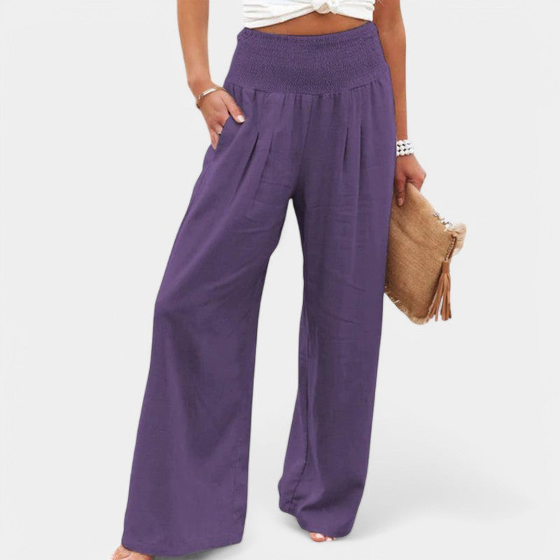 Women's High Waisted Pleated Wide Leg Trousers – Elastic Waist Pants
