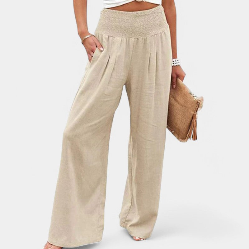 Women's High Waisted Pleated Wide Leg Trousers – Elastic Waist Pants