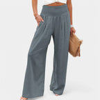 Women's High Waisted Pleated Wide Leg Trousers – Elastic Waist Pants