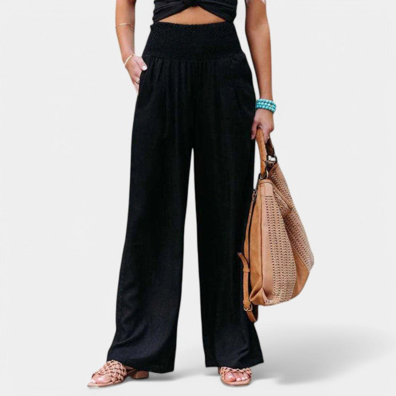 Women's High Waisted Pleated Wide Leg Trousers – Elastic Waist Pants