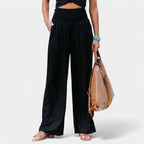 Women's High Waisted Pleated Wide Leg Trousers – Elastic Waist Pants