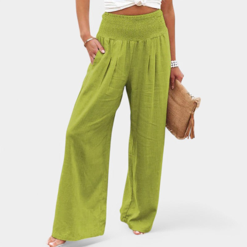 Women's High Waisted Pleated Wide Leg Trousers – Elastic Waist Pants