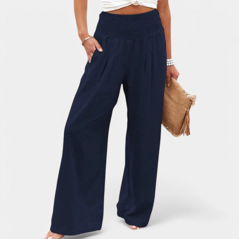 Women's High Waisted Pleated Wide Leg Trousers – Elastic Waist Pants