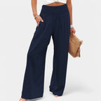 Women's High Waisted Pleated Wide Leg Trousers – Elastic Waist Pants