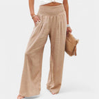 Women's High Waisted Pleated Wide Leg Trousers – Elastic Waist Pants