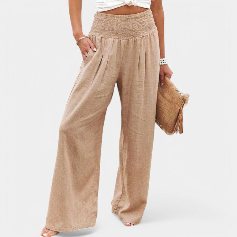 Women's High Waisted Pleated Wide Leg Trousers – Elastic Waist Pants