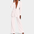Women's Single Button Blazer Pants Set – Tailored Wide Leg Office Trousers Set