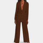 Women's Single Button Blazer Pants Set – Tailored Wide Leg Office Trousers Set