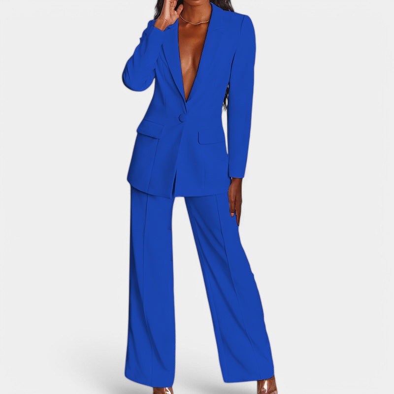 Women's Single Button Blazer Pants Set – Tailored Wide Leg Office Trousers Set