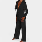 Women's Single Button Blazer Pants Set – Tailored Wide Leg Office Trousers Set