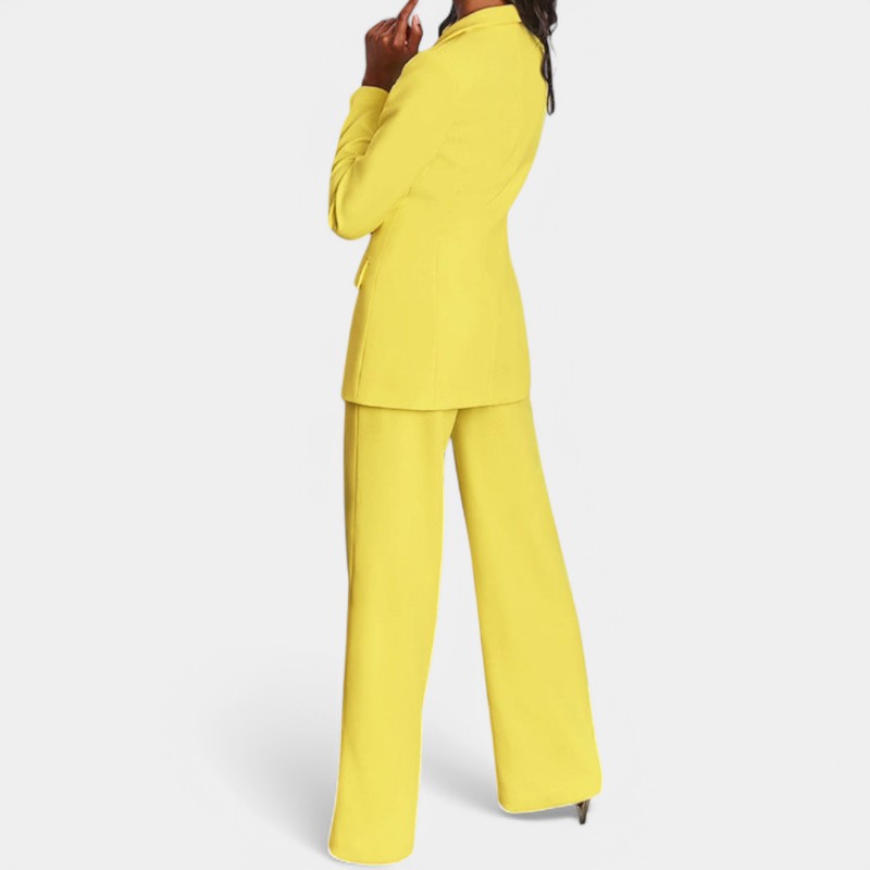 Women's Single Button Blazer Pants Set – Tailored Wide Leg Office Trousers Set