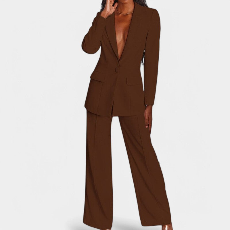 Women's Single Button Blazer Pants Set – Tailored Wide Leg Office Trousers Set