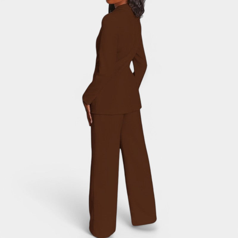 Women's Single Button Blazer Pants Set – Tailored Wide Leg Office Trousers Set