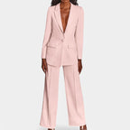 Women's Single Button Blazer Pants Set – Tailored Wide Leg Office Trousers Set