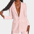 Women's Single Button Blazer Pants Set – Tailored Wide Leg Office Trousers Set