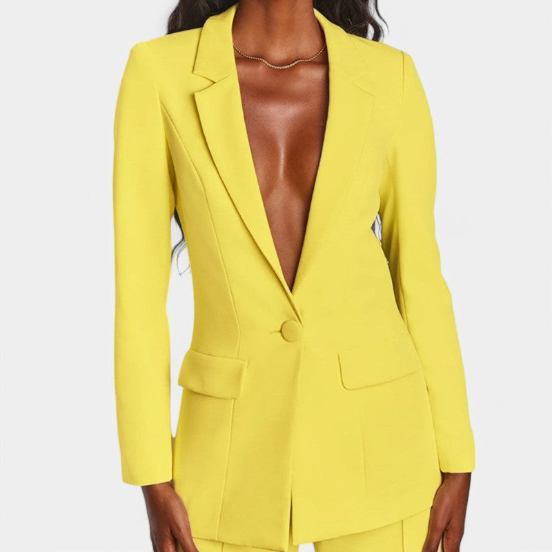 Women's Single Button Blazer Pants Set – Tailored Wide Leg Office Trousers Set