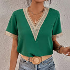 Women's Split Lace Blouse – V-Neck Long Sleeve Blouse