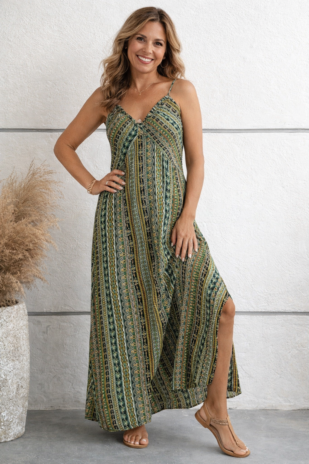 Women's Printed Strappy Maxi Dress – Spaghetti Strap Flowy Long Dress