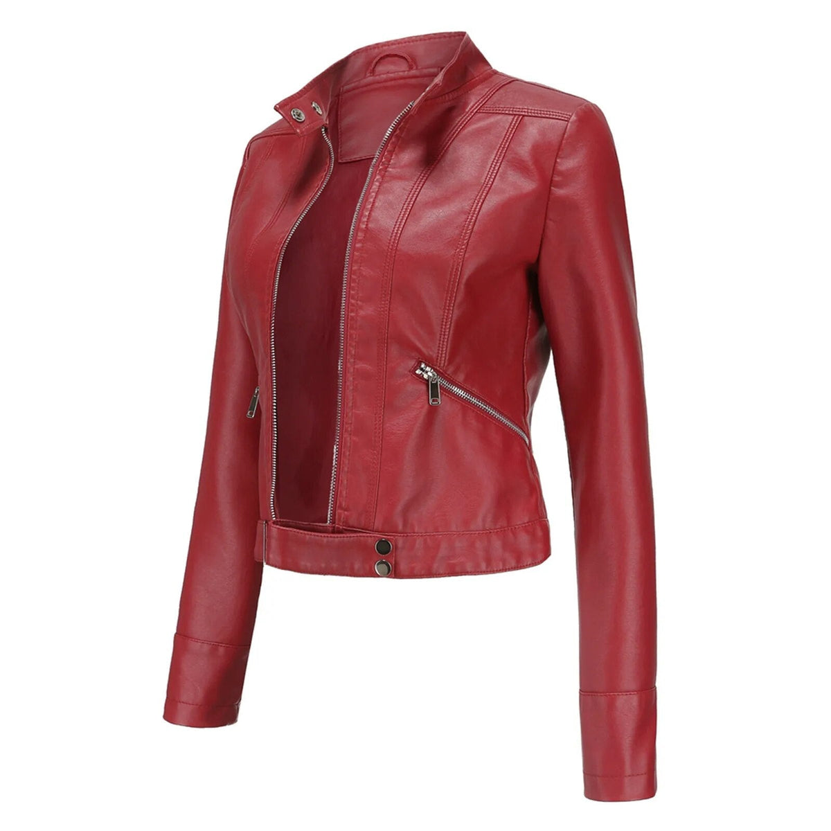 Women's Faux Leather Moto Jacket – Retro Zip-Up Biker Jacket