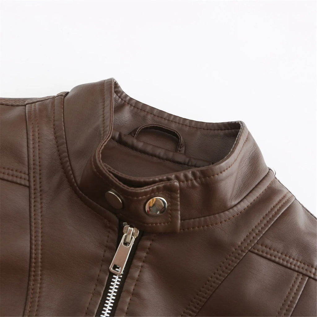 Women's Faux Leather Moto Jacket – Retro Zip-Up Biker Jacket