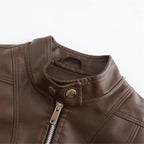 Women's Faux Leather Moto Jacket – Retro Zip-Up Biker Jacket