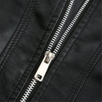 Women's Faux Leather Moto Jacket – Retro Zip-Up Biker Jacket