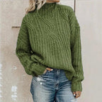 Women's High Neck Cable Sweater – Relaxed Knit Pullover