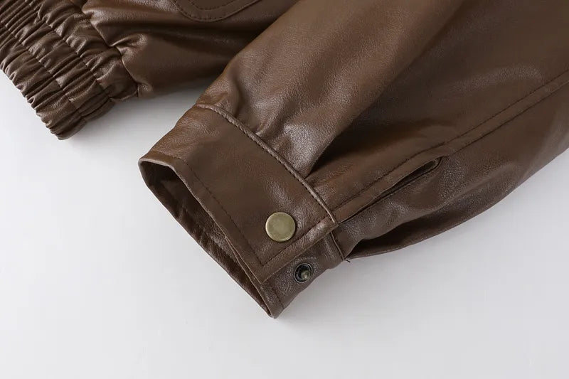 Women's Fleece Lined Faux Leather Jacket – Oversized Winter Jacket