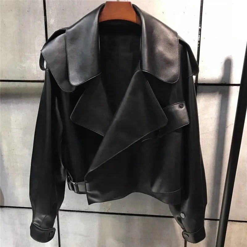 Women's Cropped Biker Jacket – Retro Faux Leather Moto Jacket