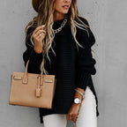 Women's Side Split Sweater – Longline High Neck Winter Sweater