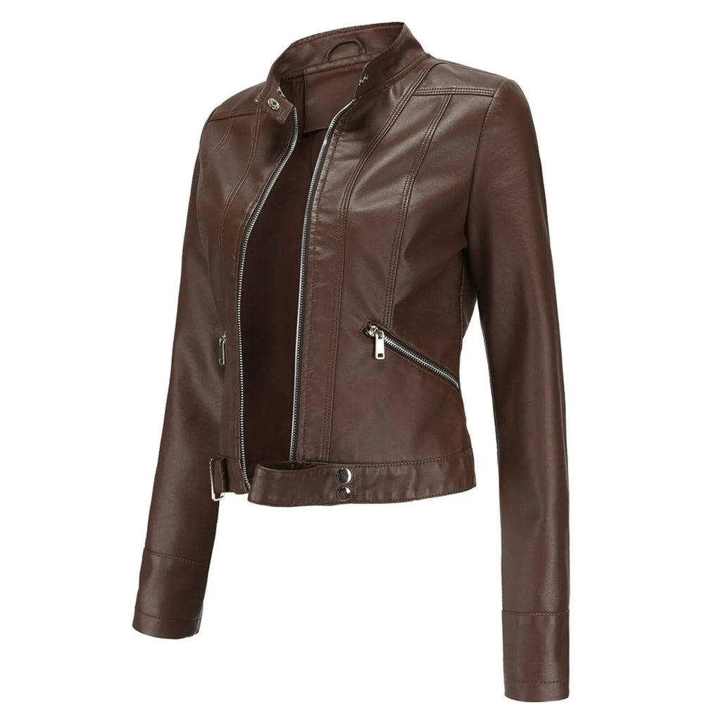 Women's Faux Leather Moto Jacket – Retro Zip-Up Biker Jacket