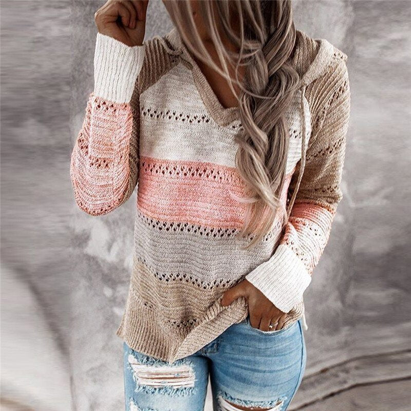 Women's Patchwork Pullover Hoodie – Relaxed Long Sleeve Hoodie