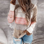 Women's Patchwork Pullover Hoodie – Relaxed Long Sleeve Hoodie