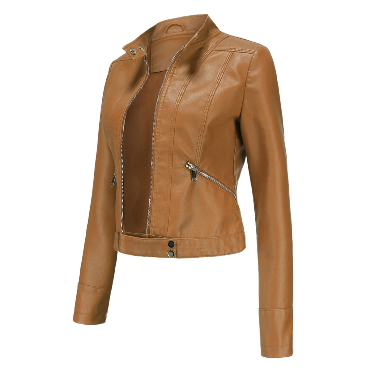 Women's Faux Leather Moto Jacket – Retro Zip-Up Biker Jacket