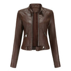 Women's Faux Leather Moto Jacket – Retro Zip-Up Biker Jacket