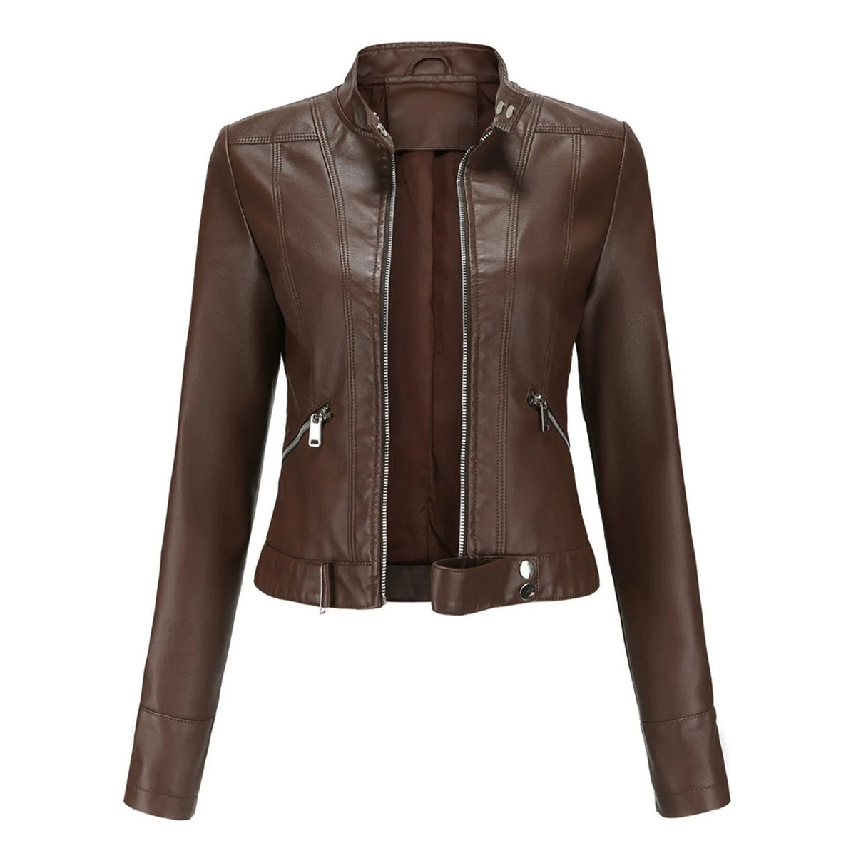 Women's Faux Leather Moto Jacket – Retro Zip-Up Biker Jacket