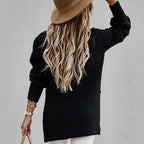 Women's Side Split Sweater – Longline High Neck Winter Sweater
