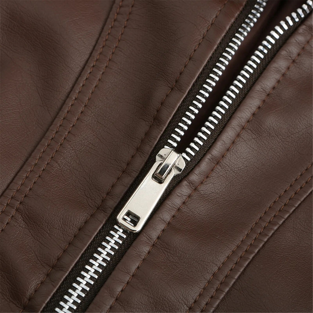 Women's Faux Leather Moto Jacket – Retro Zip-Up Biker Jacket