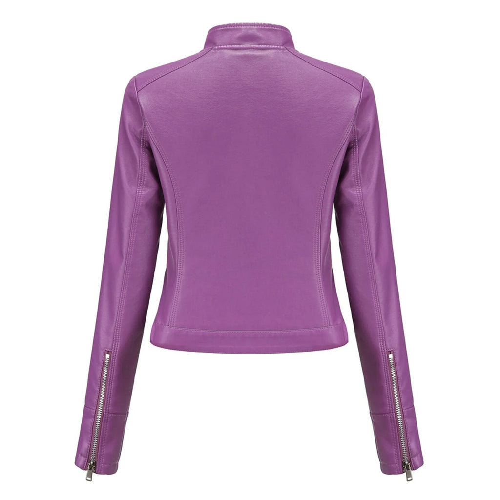 Women's Faux Leather Moto Jacket – Retro Zip-Up Biker Jacket