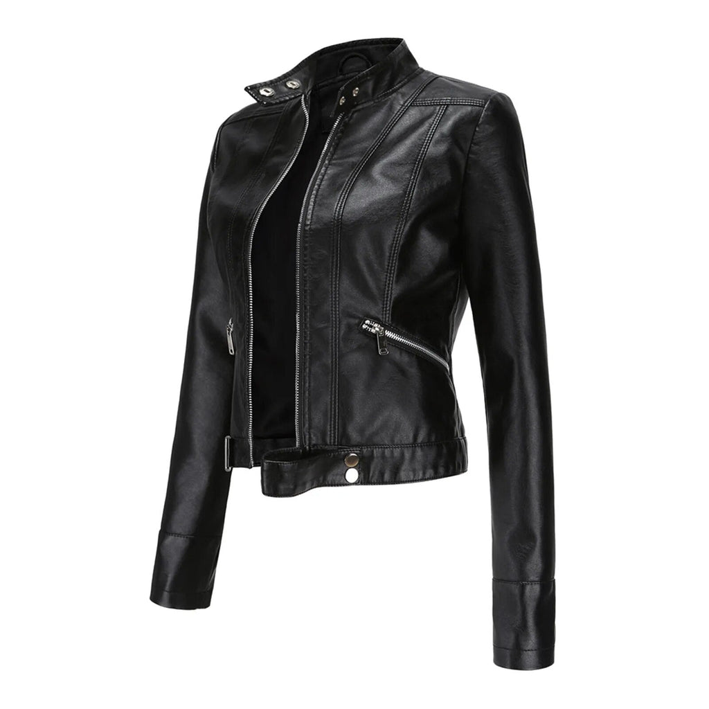 Women's Faux Leather Moto Jacket – Retro Zip-Up Biker Jacket