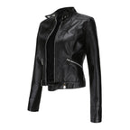 Women's Faux Leather Moto Jacket – Retro Zip-Up Biker Jacket