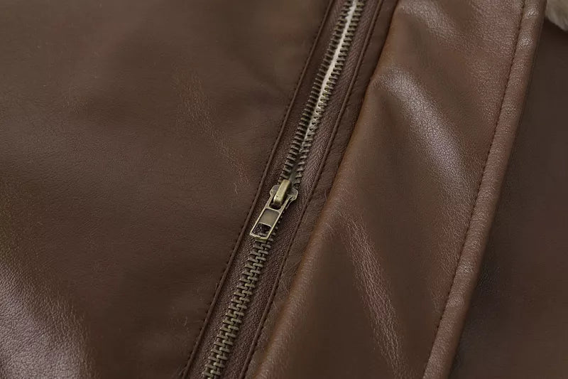 Women's Fleece Lined Faux Leather Jacket – Oversized Winter Jacket