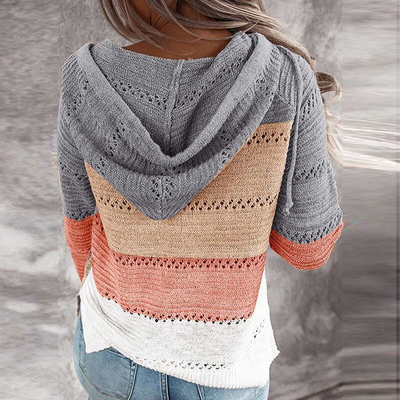 Women's Patchwork Pullover Hoodie – Relaxed Long Sleeve Hoodie