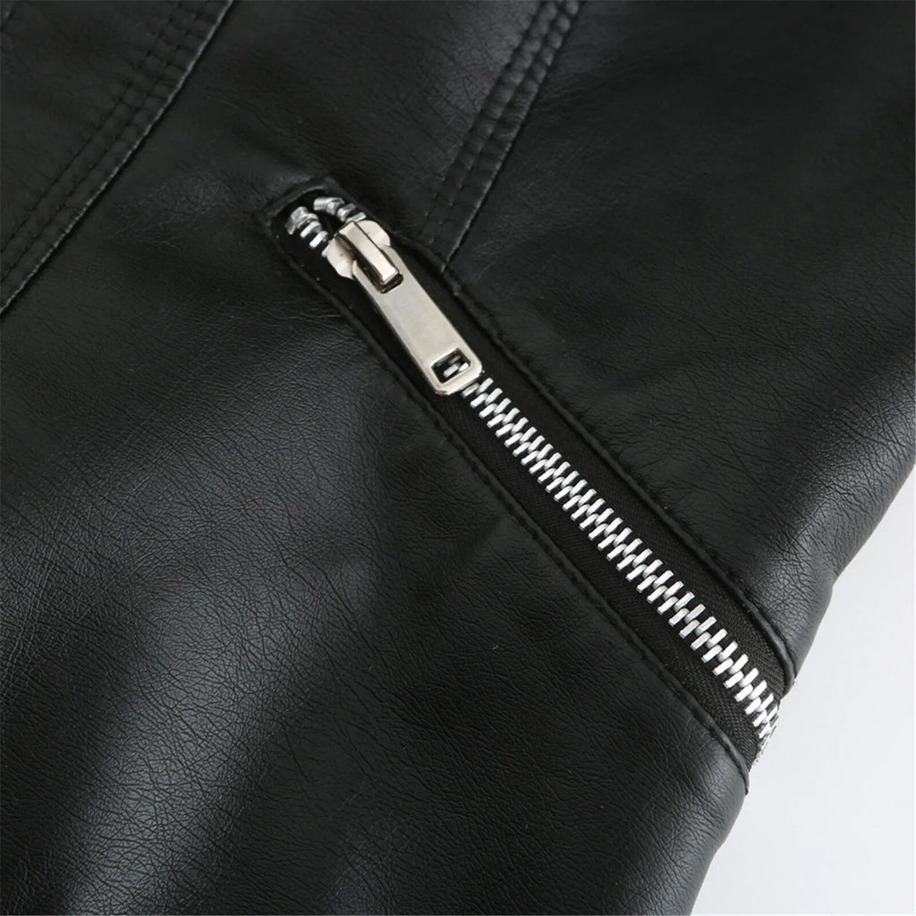 Women's Faux Leather Moto Jacket – Retro Zip-Up Biker Jacket