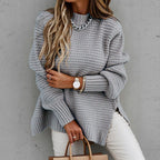 Women's Side Split Sweater – Longline High Neck Winter Sweater
