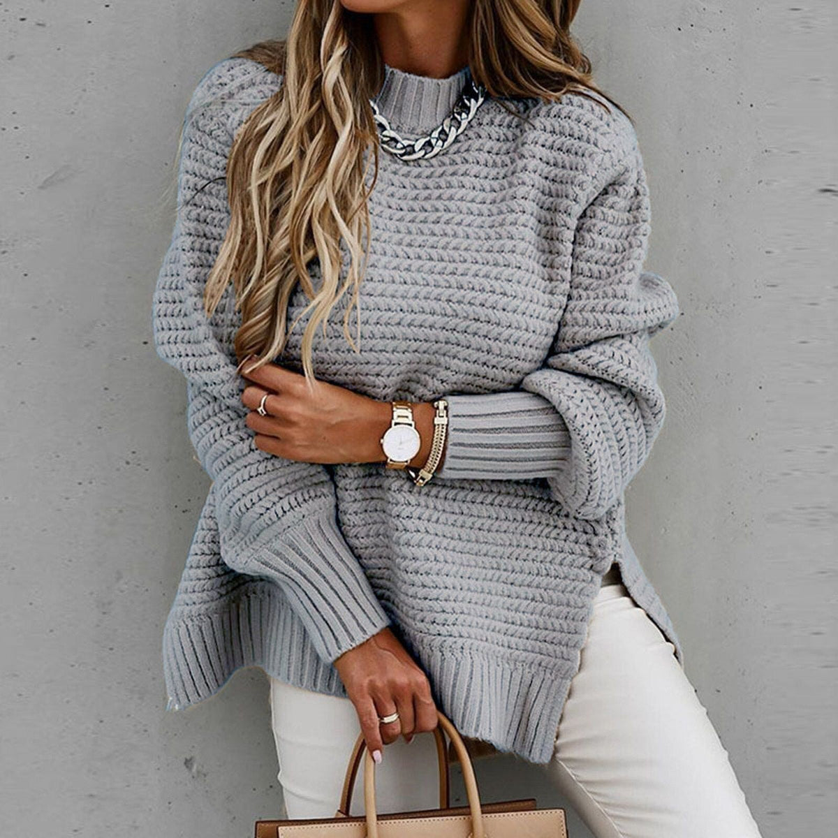 Women's Side Split Sweater – Longline High Neck Winter Sweater