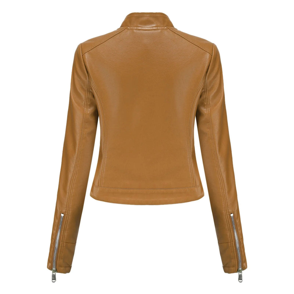 Women's Faux Leather Moto Jacket – Retro Zip-Up Biker Jacket
