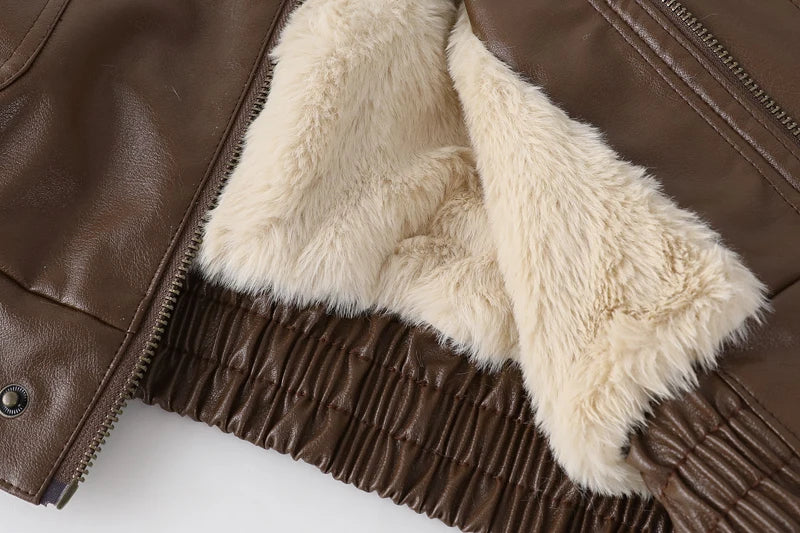 Women's Fleece Lined Faux Leather Jacket – Oversized Winter Jacket