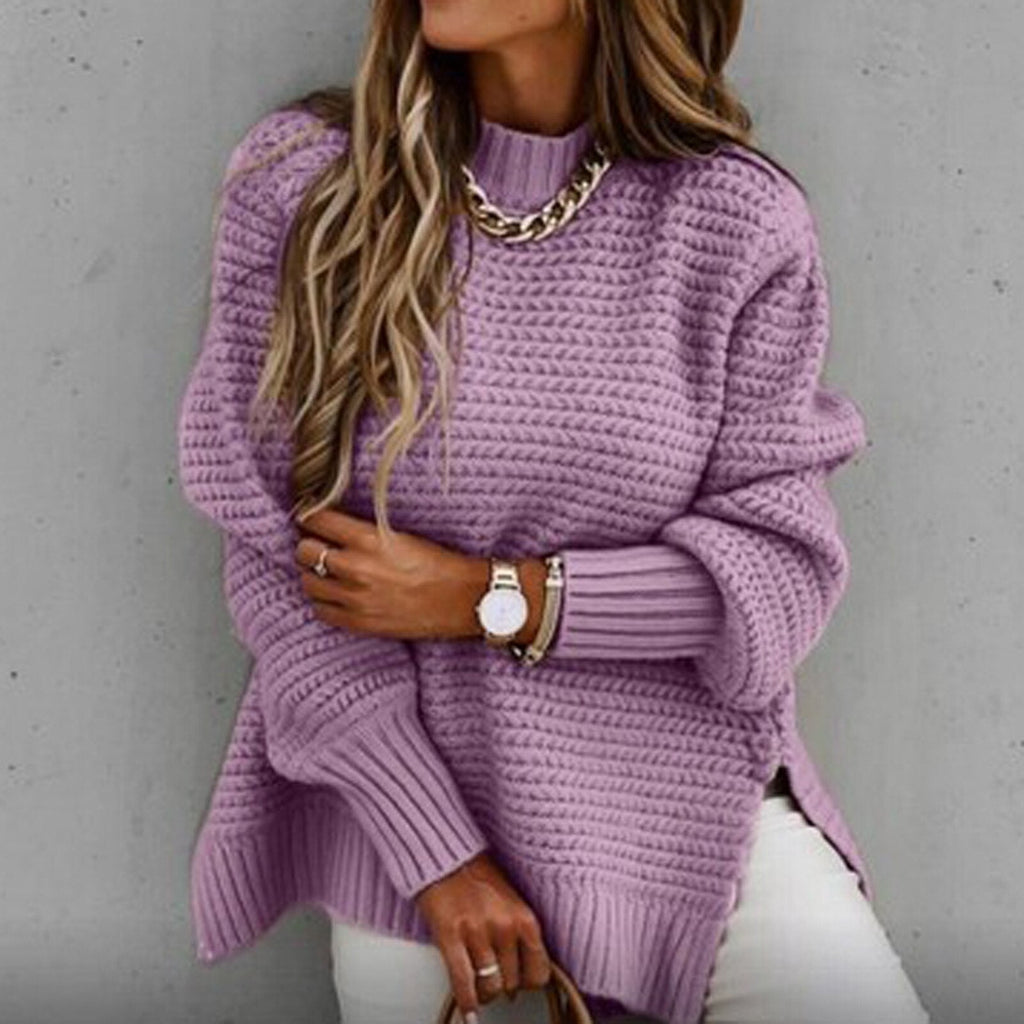 Women's Side Split Sweater – Longline High Neck Winter Sweater